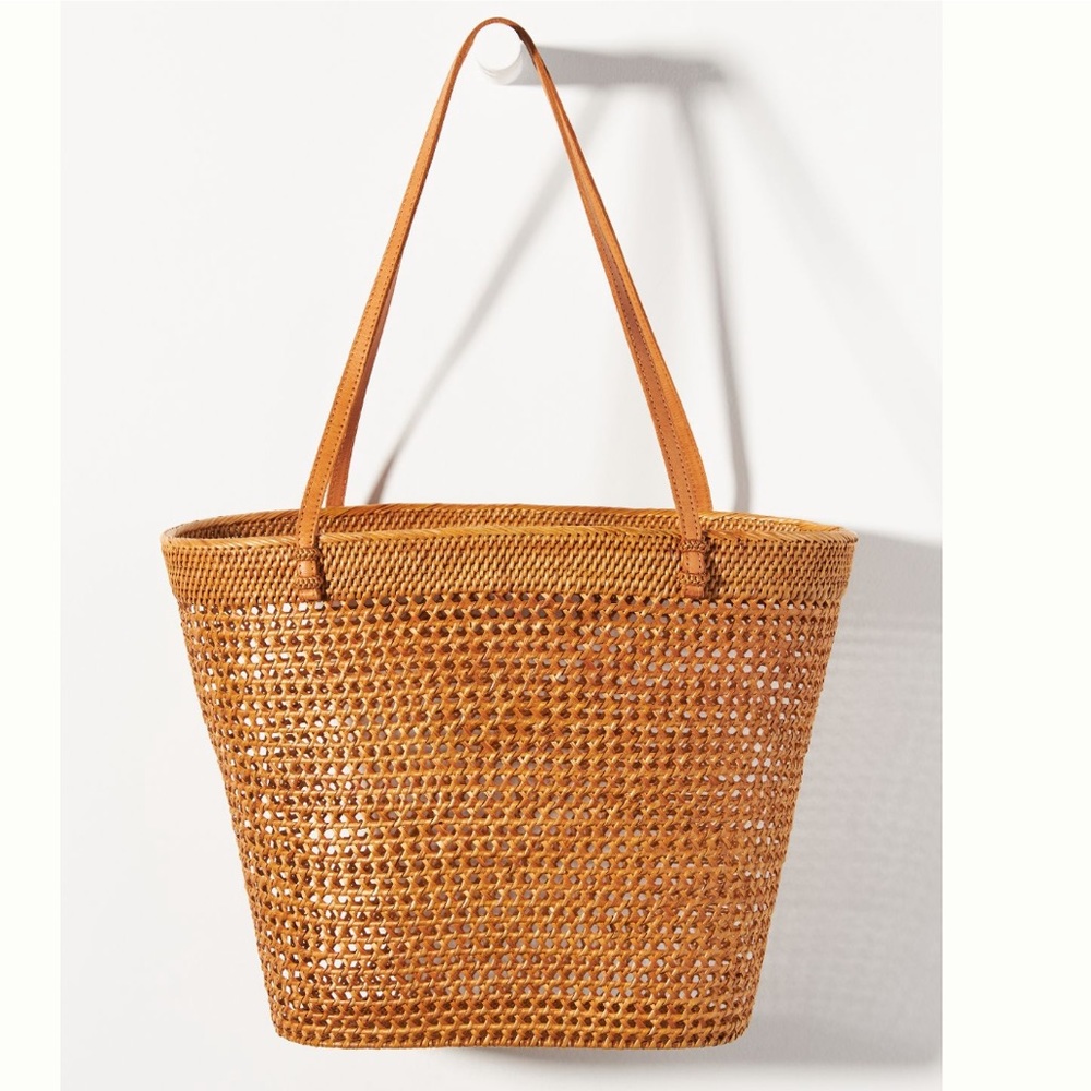 Anthropologie x BEMBIEN Elena Woven Rattan Tote Summer Bag Purse